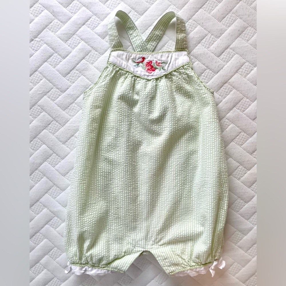 Janie and Jack Light Green Seer Sucker Romper